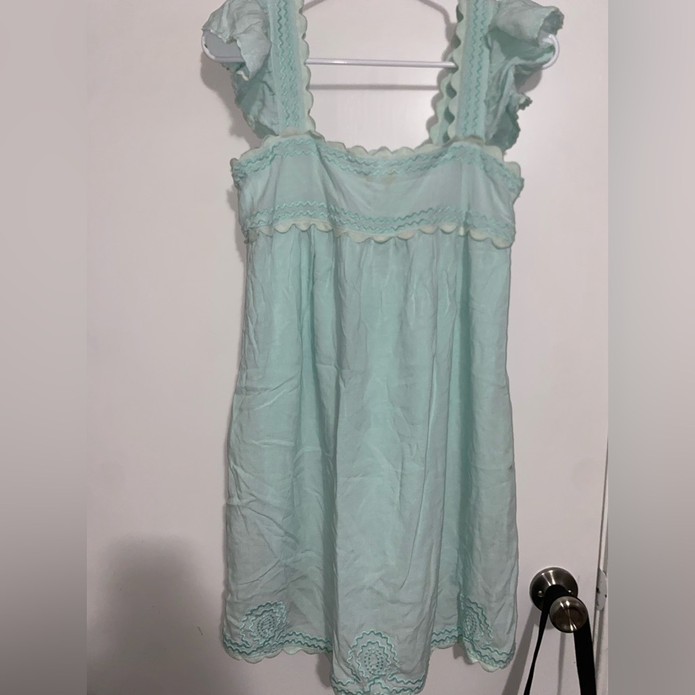 Women's Sea foam Lace Trim summer dress with pockets